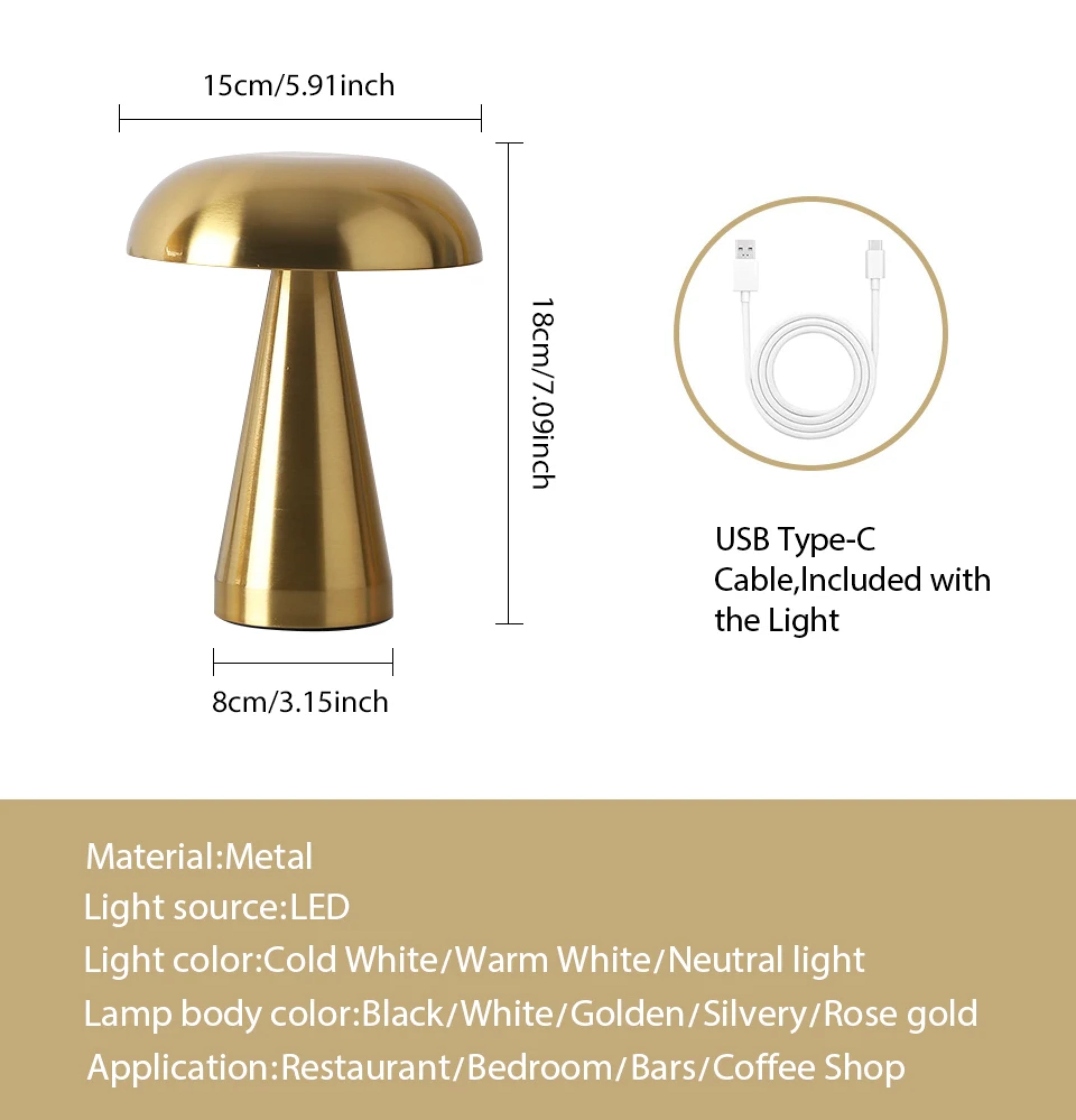 Lampe de Table Champignon Métallique – Éclairage LED Élégant et Moderne Ma boutique