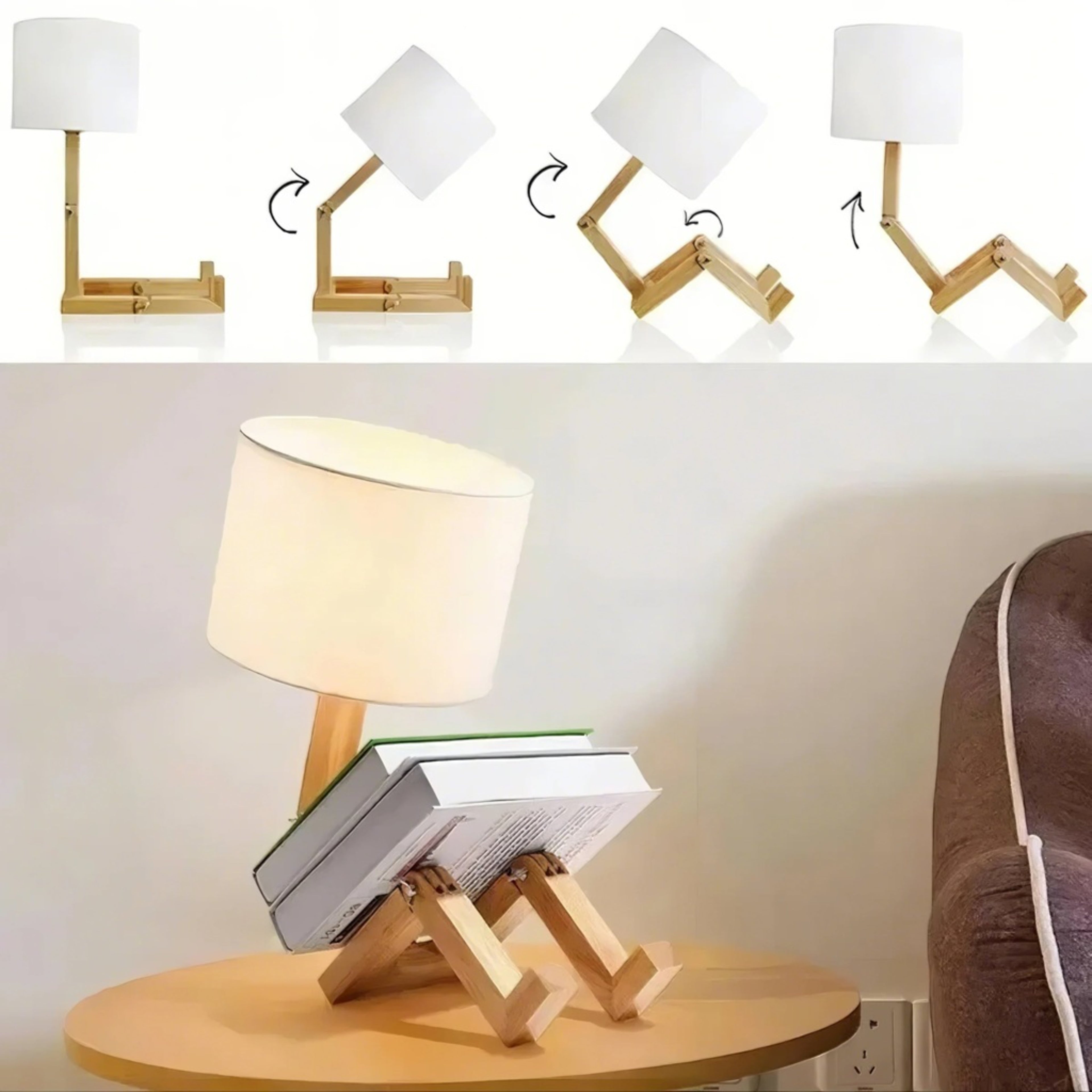Lampe de table en bois – Lampe de table créative avec pieds réglables et lumière chaude Ma boutique